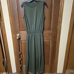 Elegant Long Midi "Jupiter Green" Sleeveless Dress- Midi-Classic Look-Medium-EUC